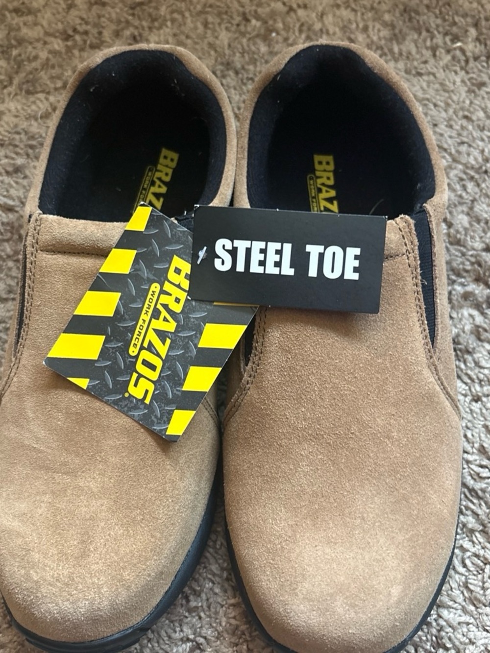 Brazos Men’s Steel Toe Slip-On Work Boots - Tan Suede